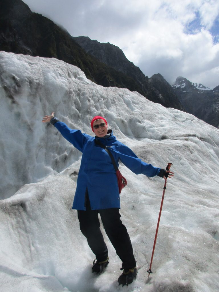Auf dem Franz-Josef Gletscher in Neuseeland; nachdem ich meinen inneren Konflikt gelöst hatte, dort mit dem Hubschrauber zu landen